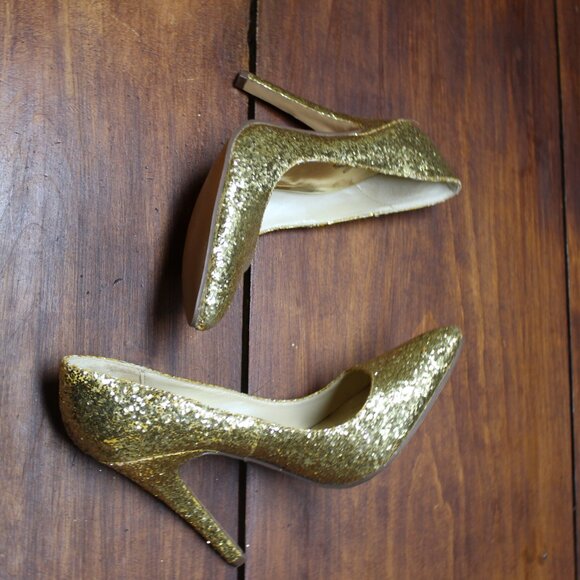 CHARLOTTE RUSSE Gold Sparkle Glitter Stiletto Pumps High Heel, 7 EUC - Picture 8 of 9